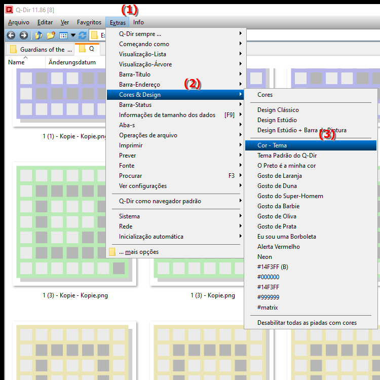 Como escolho um tema de cores no File Explorer